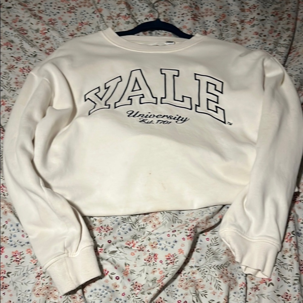 H&M Cream Cropped Hoodie with Long Sleeves